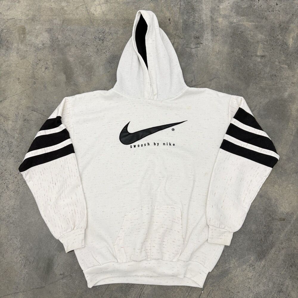 Vtg 80s/90s Swoosh By Nike White Hoodie Pullover Made in the USA Size XL Rare